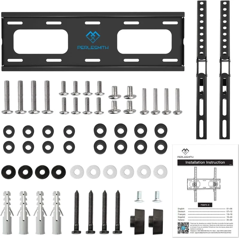 PERLESMITH Supporto TV Parete con Inclinazione Senza Attrezzi, Staffa TV Inclinabile da 26-65 Pollici Fino a 60 kg, Max VESA 400x400 mm
