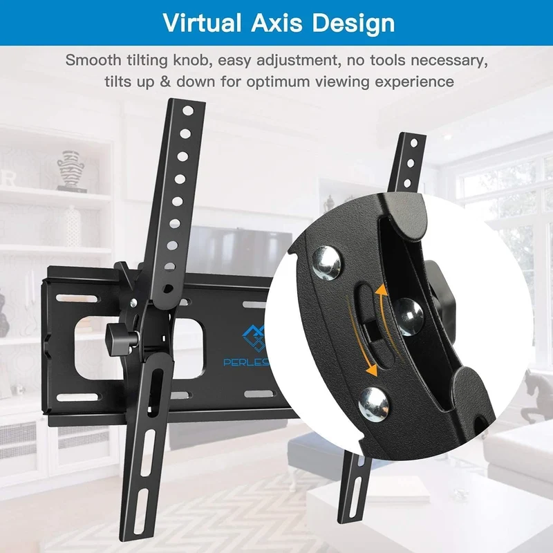 PERLESMITH Supporto TV Parete con Inclinazione Senza Attrezzi, Staffa TV Inclinabile da 26-65 Pollici Fino a 60 kg, Max VESA 400x400 mm