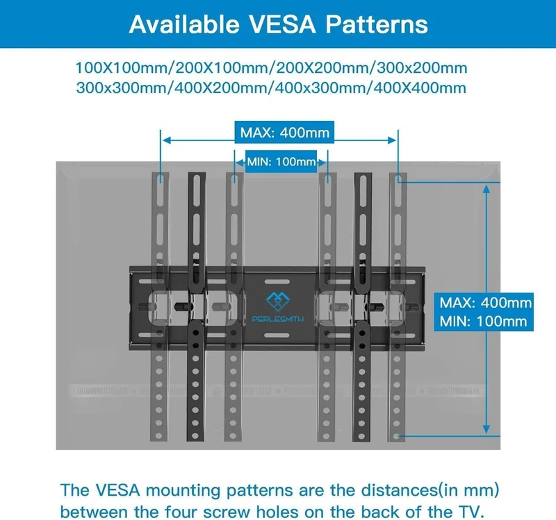 PERLESMITH Supporto TV Parete con Inclinazione Senza Attrezzi, Staffa TV Inclinabile da 26-65 Pollici Fino a 60 kg, Max VESA 400x400 mm