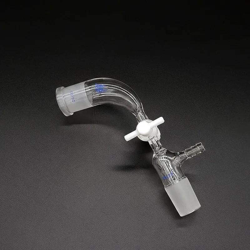 Adattatore di controllo del flusso a 105° con rubinetto di arresto in PTFE e raccordo per tubo flessibile