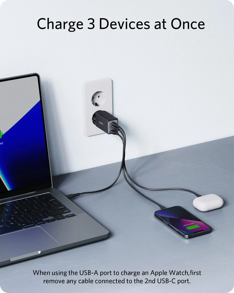 Anker Caricatore USB C rapido 735 (Nano II 65W) Pod a 3 Porte PPS, Alimentatore Compatto USB C per MacBook PRO/Air, iPad PRO, Steam Deck, Galaxy S20, dell XPS 13, Note 20, iPhone 16/15 Pro Max, Pixel