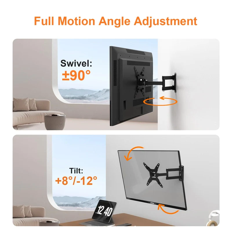 GRIFEMA GB1008-2 Supporto TV Parete per 13-43”, Staffa TV Muro Girevole Inclinabile Estensibile Universale, Fino a 20 kg, Max VESA 200x200mm Porta TV da Parete