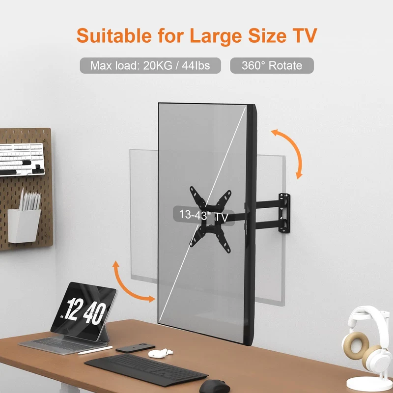 GRIFEMA GB1008-2 Supporto TV Parete per 13-43”, Staffa TV Muro Girevole Inclinabile Estensibile Universale, Fino a 20 kg, Max VESA 200x200mm Porta TV da Parete