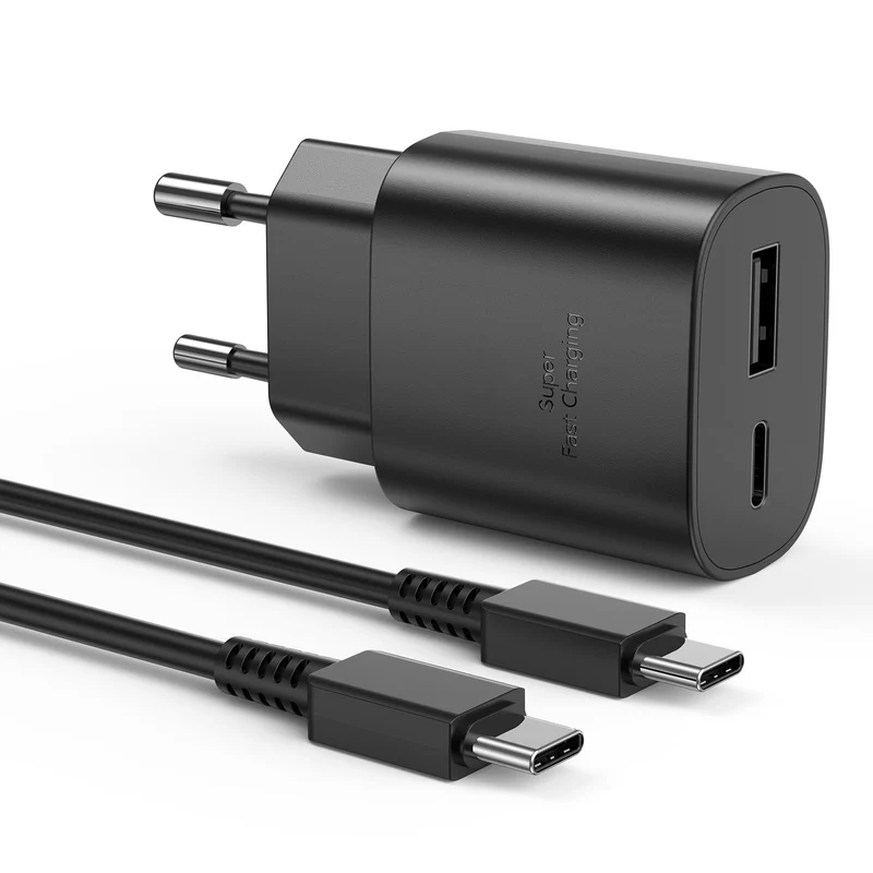 Caricabatterie Sumsamg 25W,Caricatore USB C Rapido a doppia porta per Sumsamg Galaxy S22/S22 Ultra/S21 Ultra 5G/S21 FE/S20/S10/S9/A13,Caricabatterie Sumsamg Veloce con Tipo C Cavo