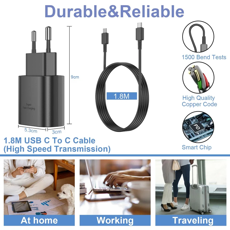 Caricabatterie Sumsamg 25W,Caricatore USB C Rapido a doppia porta per Sumsamg Galaxy S22/S22 Ultra/S21 Ultra 5G/S21 FE/S20/S10/S9/A13,Caricabatterie Sumsamg Veloce con Tipo C Cavo
