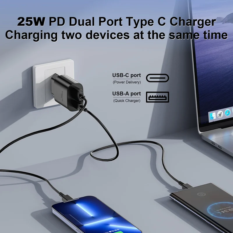 Caricabatterie Sumsamg 25W,Caricatore USB C Rapido a doppia porta per Sumsamg Galaxy S22/S22 Ultra/S21 Ultra 5G/S21 FE/S20/S10/S9/A13,Caricabatterie Sumsamg Veloce con Tipo C Cavo