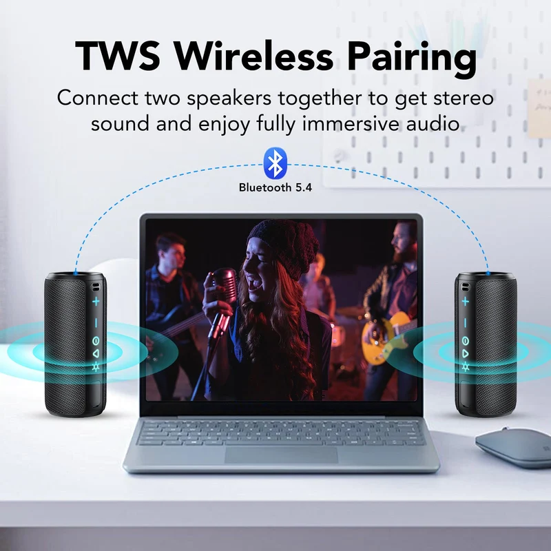 Cassa Bluetooth Portatile Potente 30W, Altoparlante Bluetooth 5.4 con Miglioramento Basso 3.0, IPX7 Speaker BluetoothAccoppiamento TWS, 30H di Autonomia con 8 Modalità RGB, Supporto Micro-Con, AUX, TF