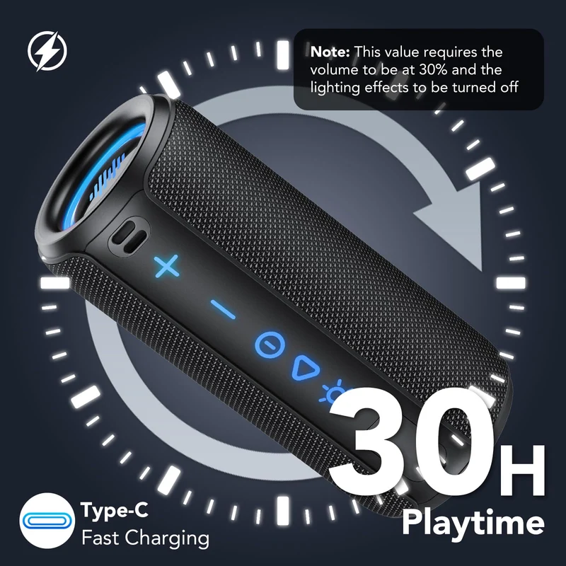 Cassa Bluetooth Portatile Potente 30W, Altoparlante Bluetooth 5.4 con Miglioramento Basso 3.0, IPX7 Speaker BluetoothAccoppiamento TWS, 30H di Autonomia con 8 Modalità RGB, Supporto Micro-Con, AUX, TF
