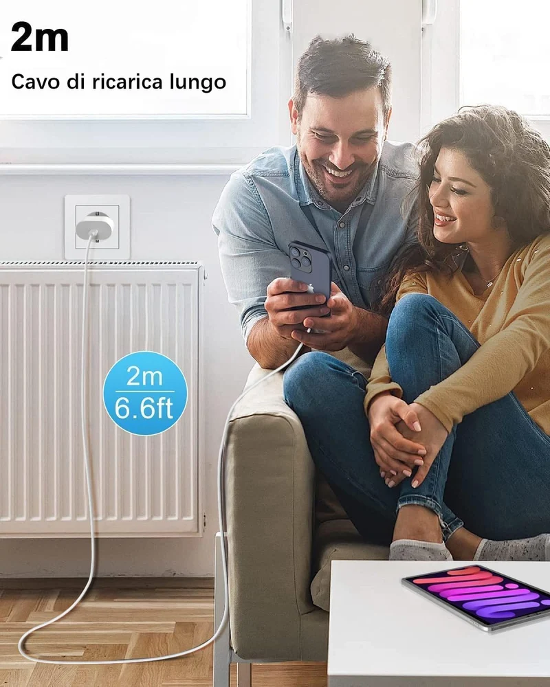 Caricatore per iPhone 17/17 Air/17 Pro/17 Pro Max, iPhone 16 15 Pro Max Plus, iPad 10/11 Generazione, 27W USB C Caricabatterie Alimentatore Presa Spina Rapido con Cavo 2M