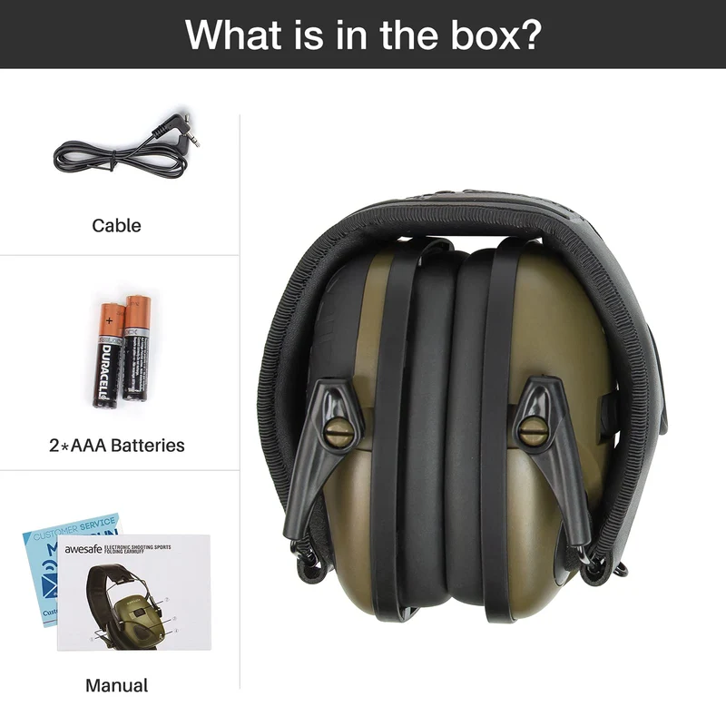 awesafe Cuffie Poligono Tiro Elettroniche Ancuffie Antirumore, Fascia Morbida Regolabile, Amplificazione Del Suono per La Caccia