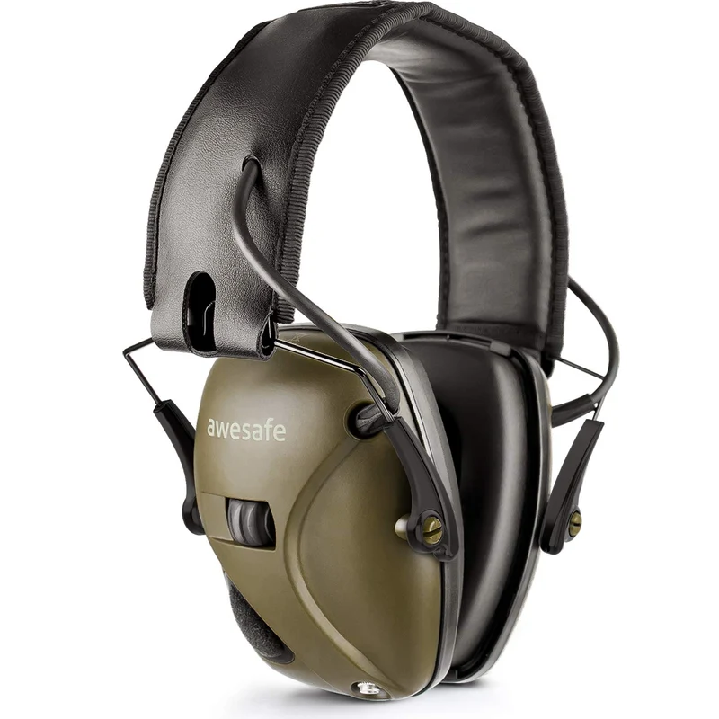 awesafe Cuffie Poligono Tiro Elettroniche Ancuffie Antirumore, Fascia Morbida Regolabile, Amplificazione Del Suono per La Caccia
