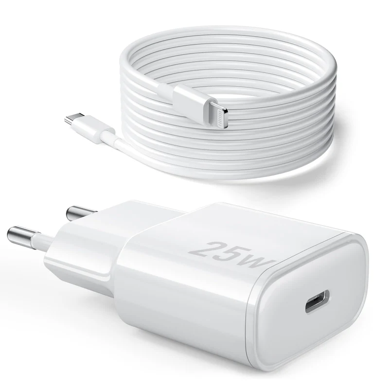 25W Caricatore for iPhone 14/14 Pro/14 Pro Max/13/13 Pro/13 Pro Max/12/12Pro/12 ProMax/11/11Pro/11 ProMax, Caricabatterie Rapido iPhone with 2M Cavo USB C- Lightning Spina Adattatore Alimentatore