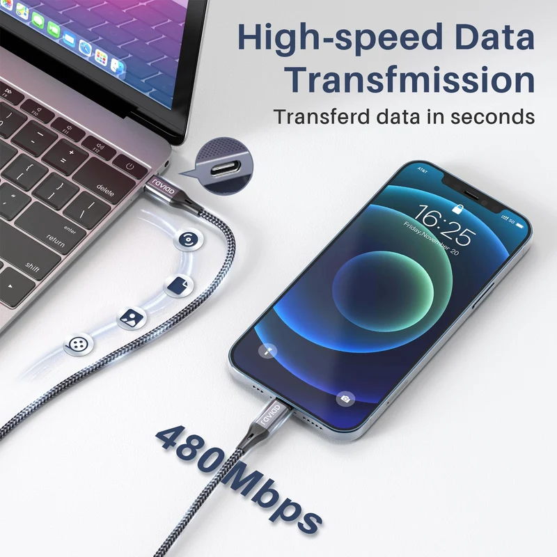 RAVIAD Cavo USB C a Lightning 1M [Certificato MFi] Cavo iPhone USB Tipo C in Nylon Carica Rapida Caricatore per iPhone 14/13/13 Pro/13 Pro Max/12 Mini/11 Pro/11 Pro Max/11/SE 2020/XR/XS/X/8/8 Plus
