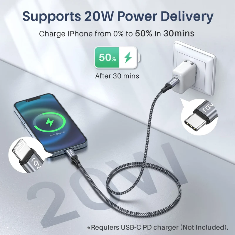 RAVIAD Cavo USB C a Lightning 1M [Certificato MFi] Cavo iPhone USB Tipo C in Nylon Carica Rapida Caricatore per iPhone 14/13/13 Pro/13 Pro Max/12 Mini/11 Pro/11 Pro Max/11/SE 2020/XR/XS/X/8/8 Plus
