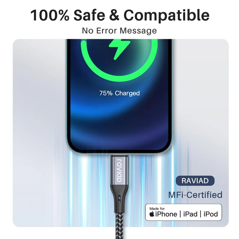 RAVIAD Cavo USB C a Lightning 1M [Certificato MFi] Cavo iPhone USB Tipo C in Nylon Carica Rapida Caricatore per iPhone 14/13/13 Pro/13 Pro Max/12 Mini/11 Pro/11 Pro Max/11/SE 2020/XR/XS/X/8/8 Plus