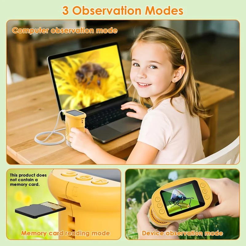 Microscopio Bambini, Temodu Microscopio Digitale da 2.0‘’, Elettronico Portatile 1000X con 8 luci LED Regolabili, può essere utilizzato come regalo di compleanno o di Natale 3 agli