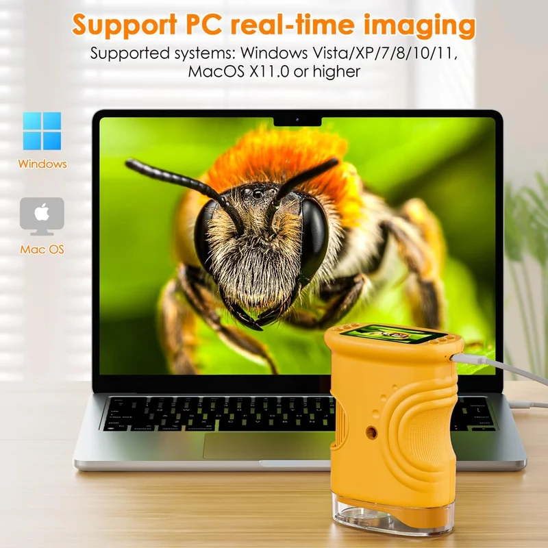 Microscopio Bambini, Temodu Microscopio Digitale da 2.0‘’, Elettronico Portatile 1000X con 8 luci LED Regolabili, può essere utilizzato come regalo di compleanno o di Natale 3 agli