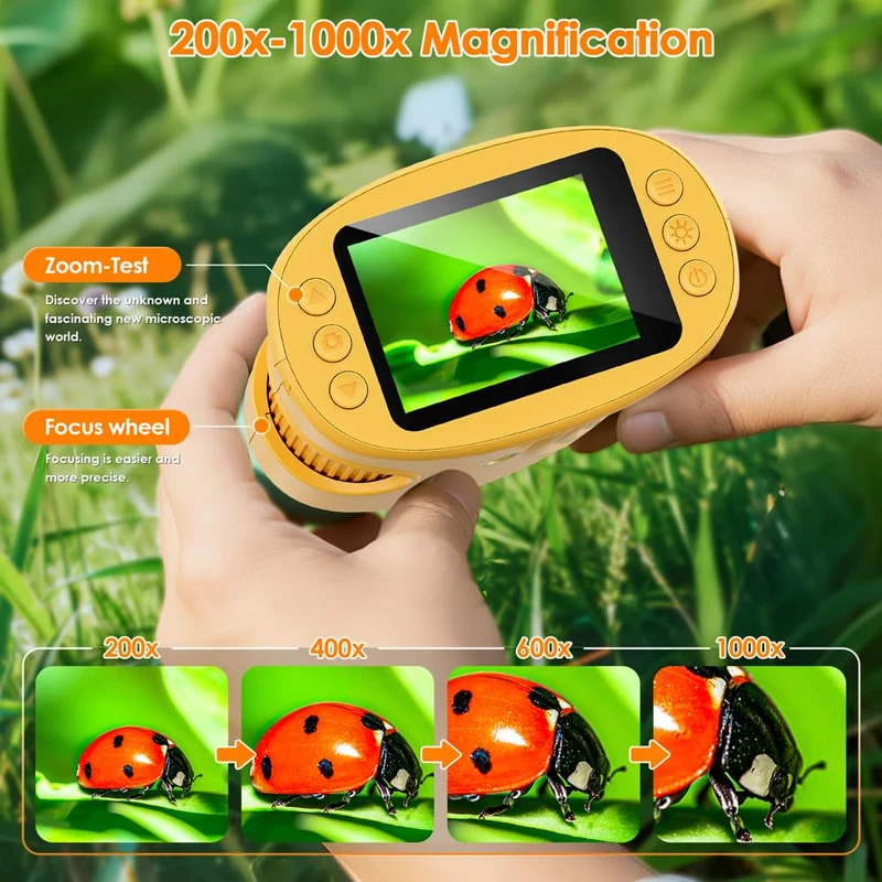 Microscopio Bambini, Temodu Microscopio Digitale da 2.0‘’, Elettronico Portatile 1000X con 8 luci LED Regolabili, può essere utilizzato come regalo di compleanno o di Natale 3 agli