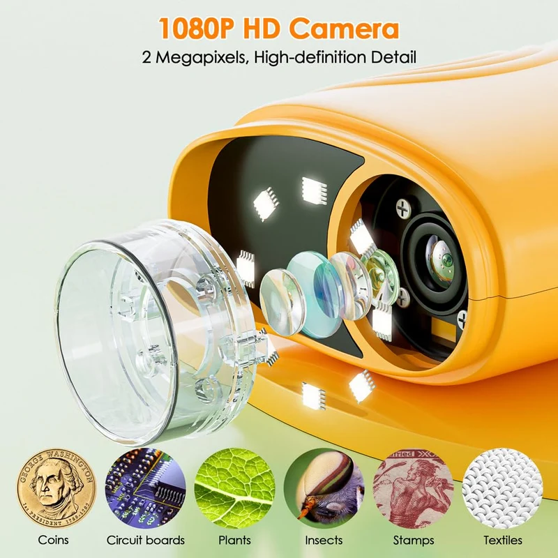 Microscopio Bambini, Temodu Microscopio Digitale da 2.0‘’, Elettronico Portatile 1000X con 8 luci LED Regolabili, può essere utilizzato come regalo di compleanno o di Natale 3 agli