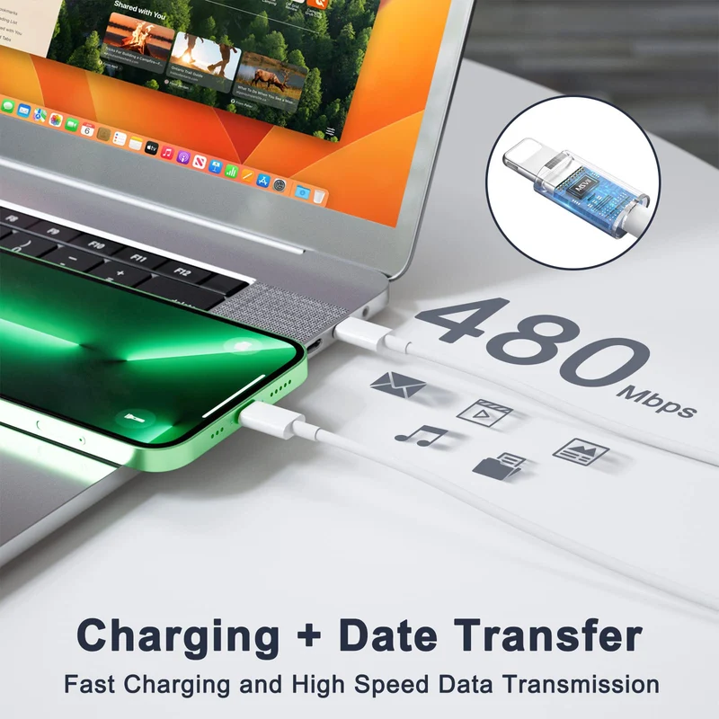 Caricatore iPhone, Caricatore USB C da 20W con Cavo i Phone da 1M, Caricabatterie per i-Phone 14/13/ 12/11/ X/ 8/7
