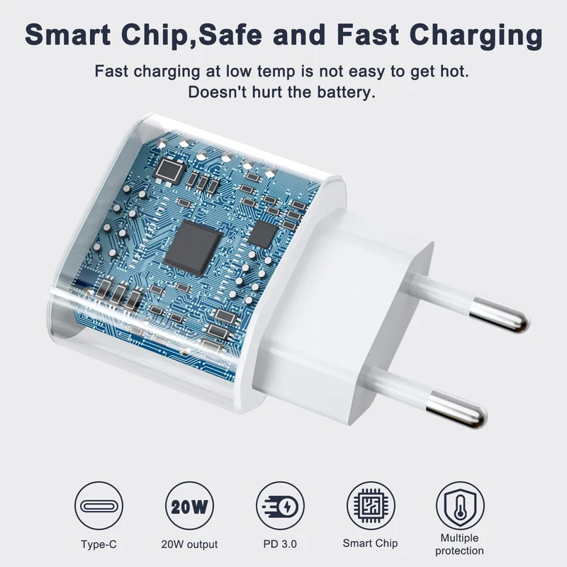Caricatore iPhone, Caricatore USB C da 20W con Cavo i Phone da 1M, Caricabatterie per i-Phone 14/13/ 12/11/ X/ 8/7