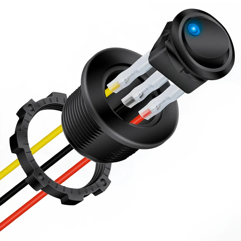 Round LED Rocker Switch with Cables & Housing