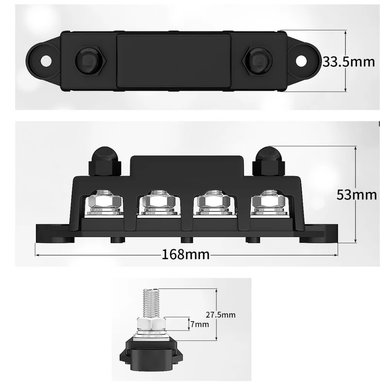 250A Busbar with 4 x M10 Studs and 3 x Screw Terminals