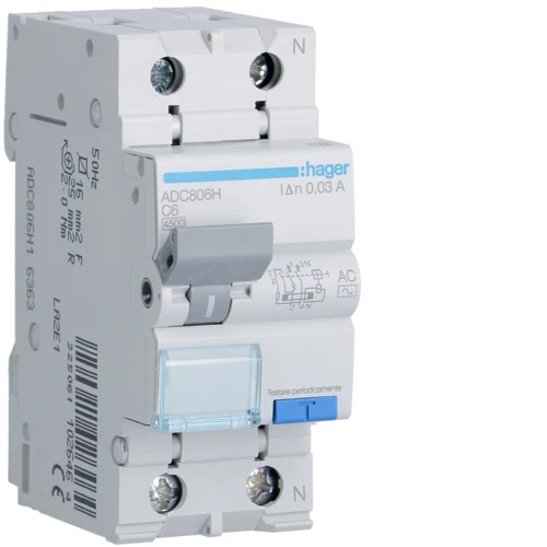Interruttore Magnetotermico Differenziale Hager 1P+N 4,5kA 30mA 2 Moduli – Serie ADC