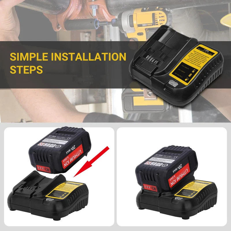 TOPBATT DCB107 sostituto del caricabatterie per Dewalt 10,8~20V 3A con indicatore LED caricabatterie