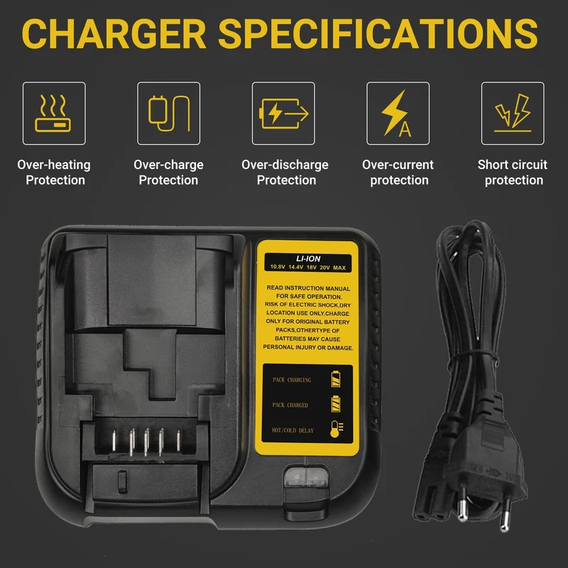 TOPBATT DCB107 sostituto del caricabatterie per Dewalt 10,8~20V 3A con indicatore LED caricabatterie