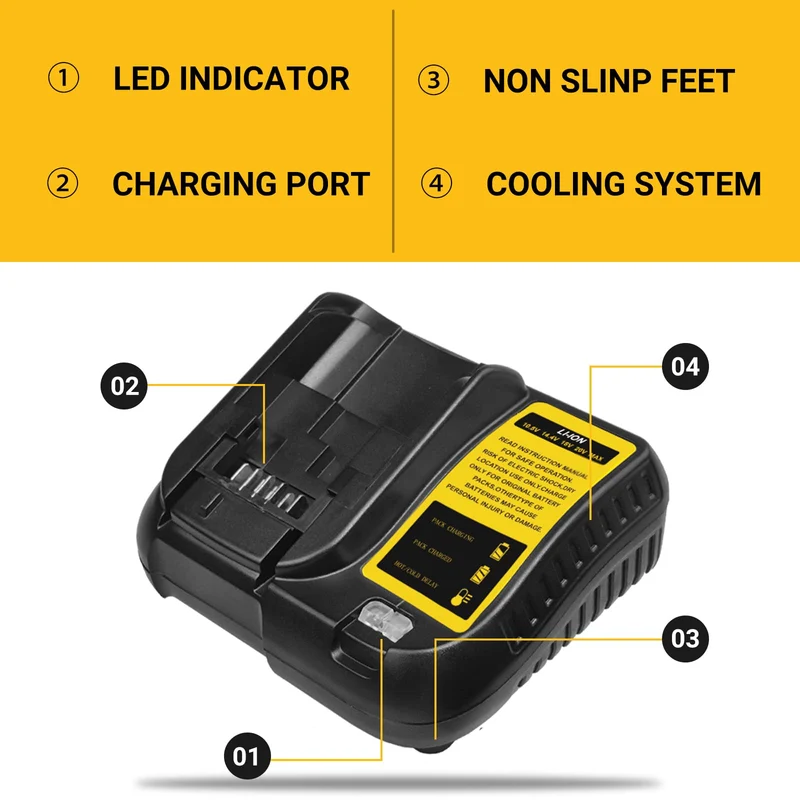 TOPBATT DCB107 sostituto del caricabatterie per Dewalt 10,8~20V 3A con indicatore LED caricabatterie
