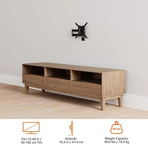 Amazon Basics Supporto a parete per TV Full Motion, si adatta a TV da 30 a 102 cm e VESA 200 x 200, Nero