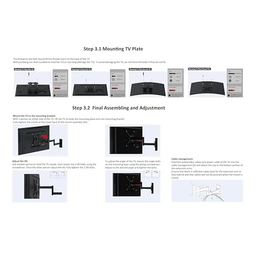 Amazon Basics Supporto a parete per TV Full Motion, si adatta a TV da 30 a 102 cm e VESA 200 x 200, Nero