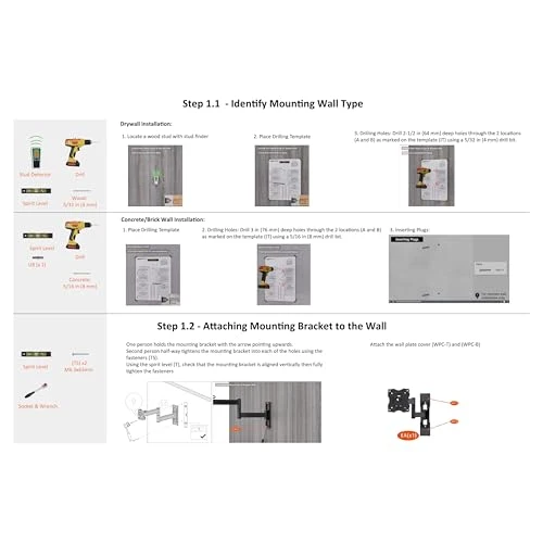 Amazon Basics Supporto a parete per TV Full Motion, si adatta a TV da 30 a 102 cm e VESA 200 x 200, Nero