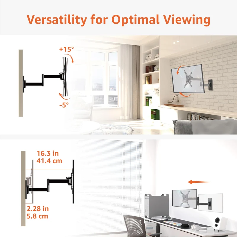 Amazon Basics Supporto a parete per TV Full Motion, si adatta a TV da 30 a 102 cm e VESA 200 x 200, Nero