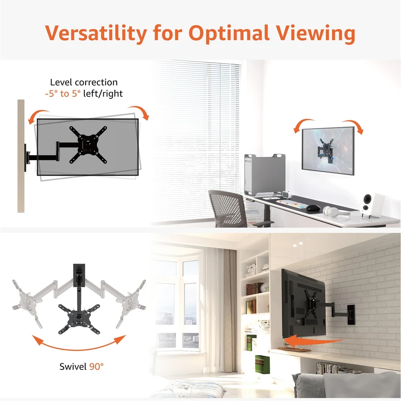 Amazon Basics Supporto a parete per TV Full Motion, si adatta a TV da 30 a 102 cm e VESA 200 x 200, Nero