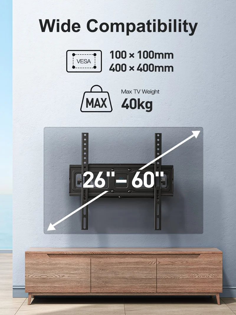 Supporto TV Parete per TV da 26-60 Pollici, Staffa TV con Girevole ed Estendibile, Braccio TV Max VESA 400x400mm fino a 40kg con Livella a Bolla