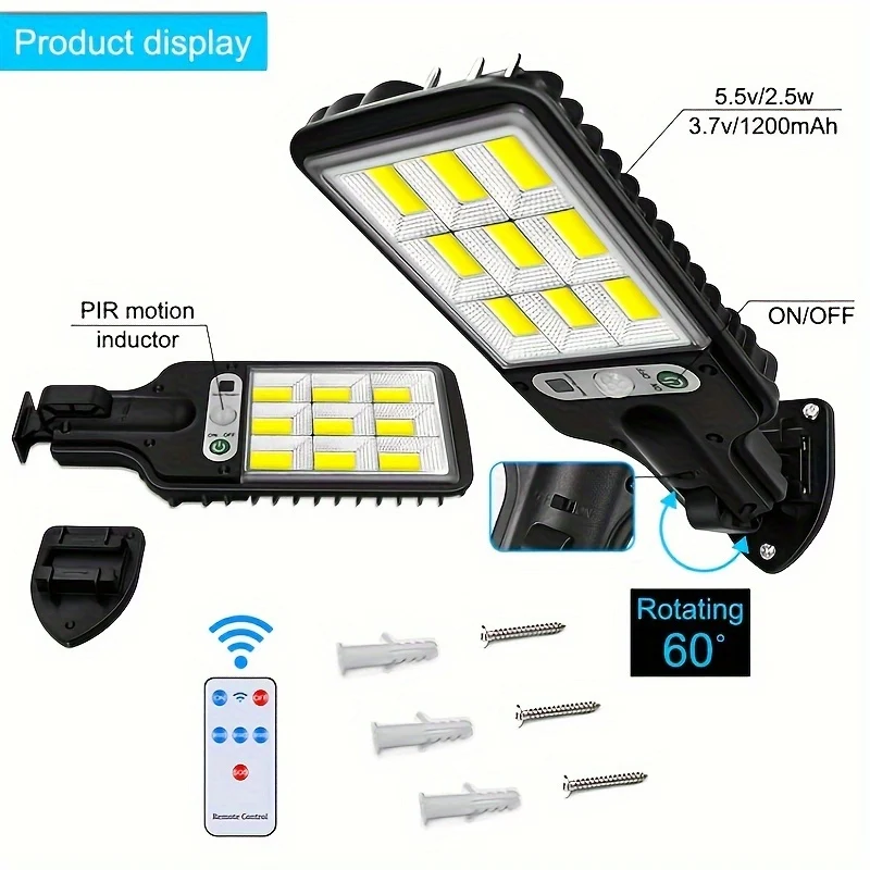 1pc Luce Solare Per Strada LED All'aperto, Sensore Di Movimento RIR Impermeabile, Con 3 Modalità Di Illuminazione, Per Giardino Patio Percorso Garage Lampada Da Parete