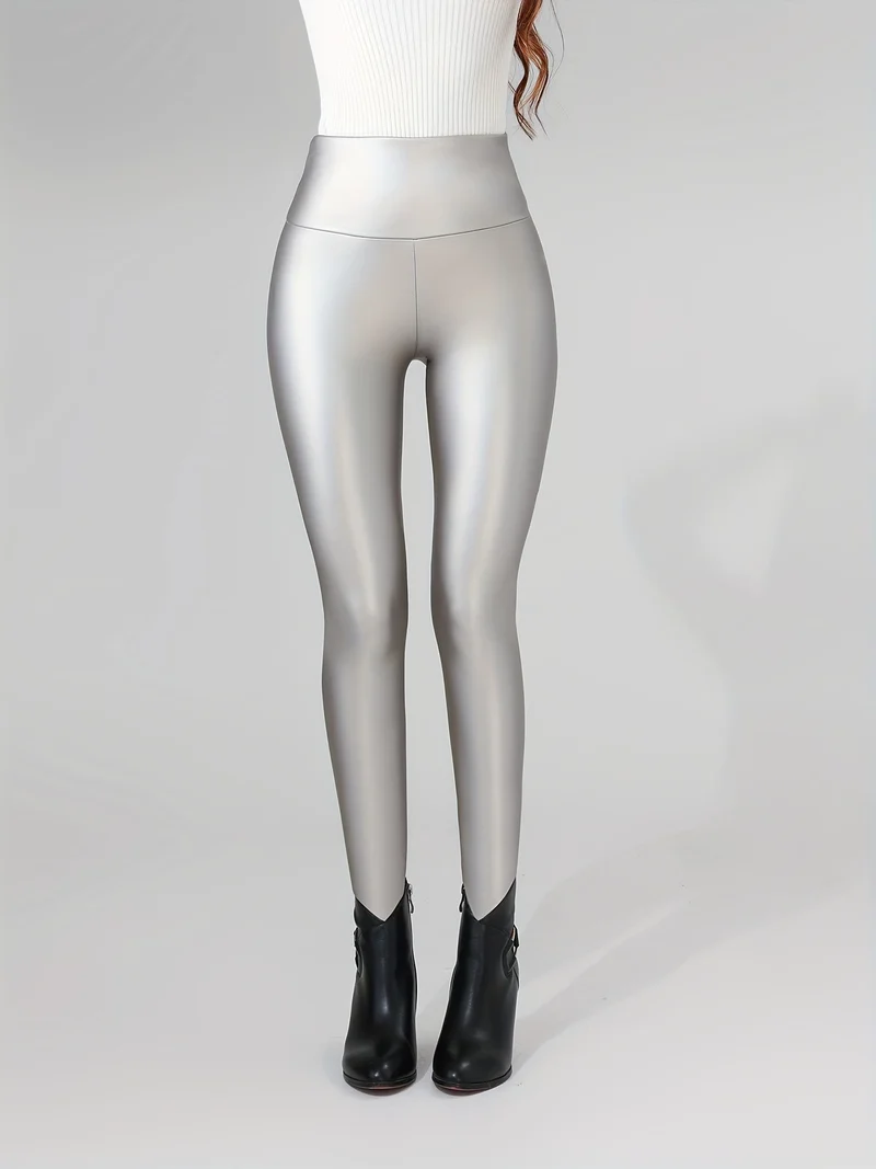 Leggings Sportivi In finta Pelle PU A Vita Alta, Collant Sexy Sottili Elastici, Abbigliamento Sportivo Da Donna