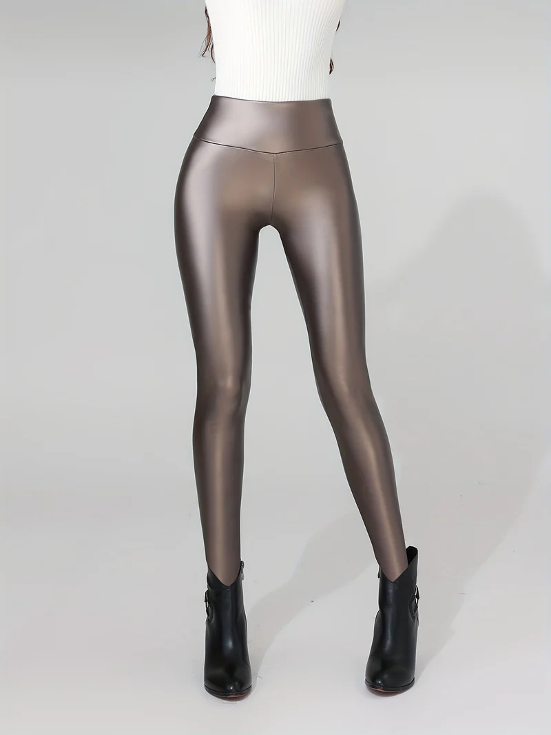 Leggings Sportivi In finta Pelle PU A Vita Alta, Collant Sexy Sottili Elastici, Abbigliamento Sportivo Da Donna
