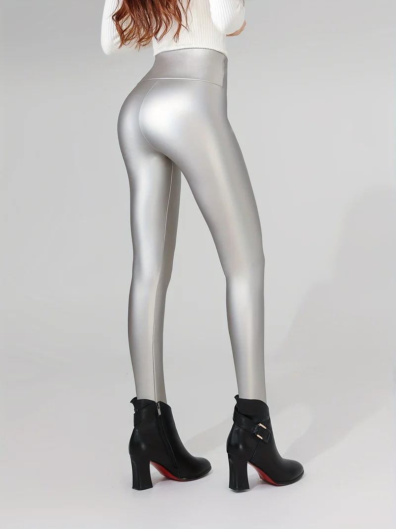 Leggings Sportivi In finta Pelle PU A Vita Alta, Collant Sexy Sottili Elastici, Abbigliamento Sportivo Da Donna