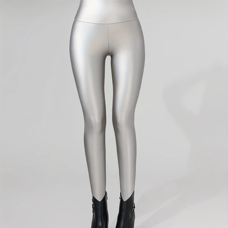 Leggings Sportivi In finta Pelle PU A Vita Alta, Collant Sexy Sottili Elastici, Abbigliamento Sportivo Da Donna