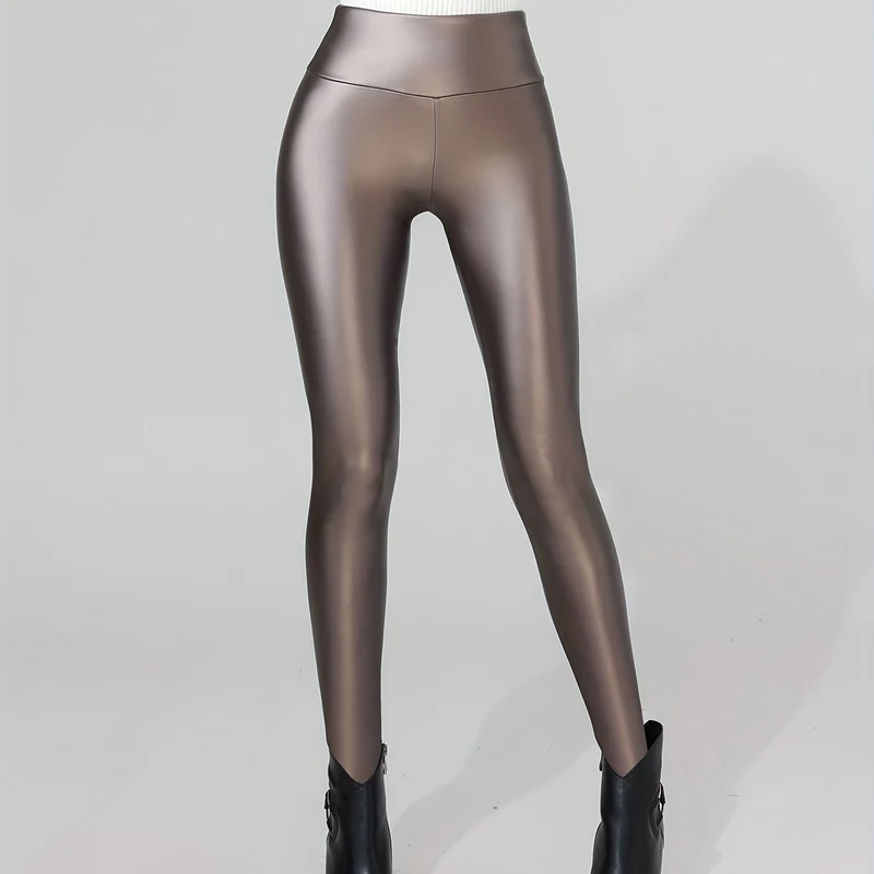 Leggings Sportivi In finta Pelle PU A Vita Alta, Collant Sexy Sottili Elastici, Abbigliamento Sportivo Da Donna