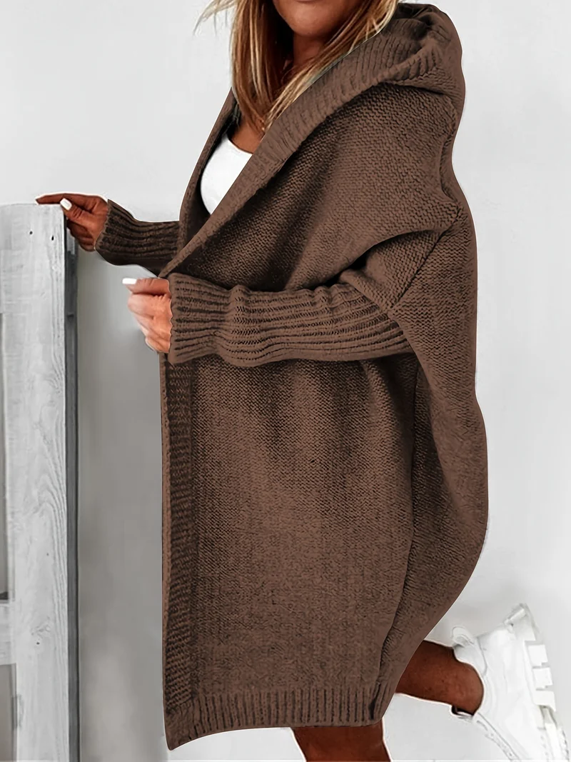 Cardigan Lavorato A Maglia Con Cappuccio Oversize, Maglione Casual A Maniche Lunghe Per L'inverno E L'autunno, Abbigliamento Femminile