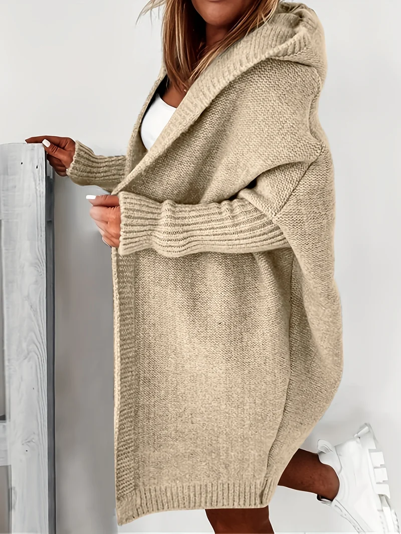 Cardigan Lavorato A Maglia Con Cappuccio Oversize, Maglione Casual A Maniche Lunghe Per L'inverno E L'autunno, Abbigliamento Femminile