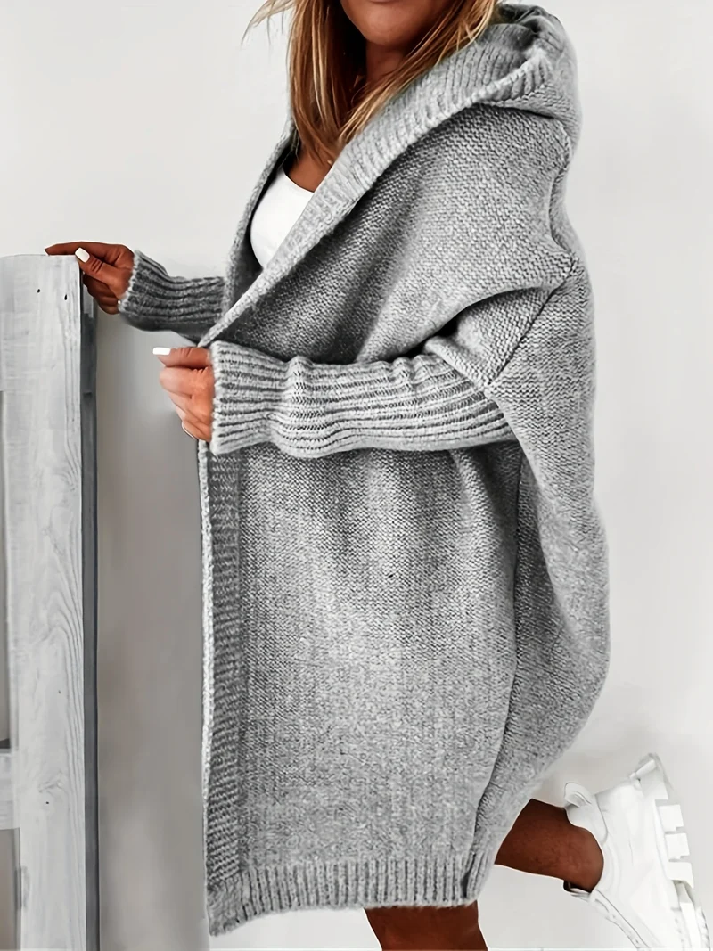 Cardigan Lavorato A Maglia Con Cappuccio Oversize, Maglione Casual A Maniche Lunghe Per L'inverno E L'autunno, Abbigliamento Femminile