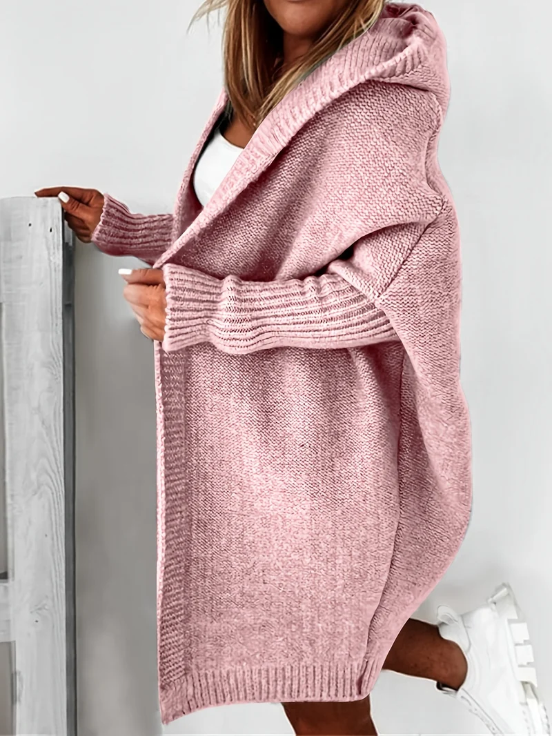 Cardigan Lavorato A Maglia Con Cappuccio Oversize, Maglione Casual A Maniche Lunghe Per L'inverno E L'autunno, Abbigliamento Femminile