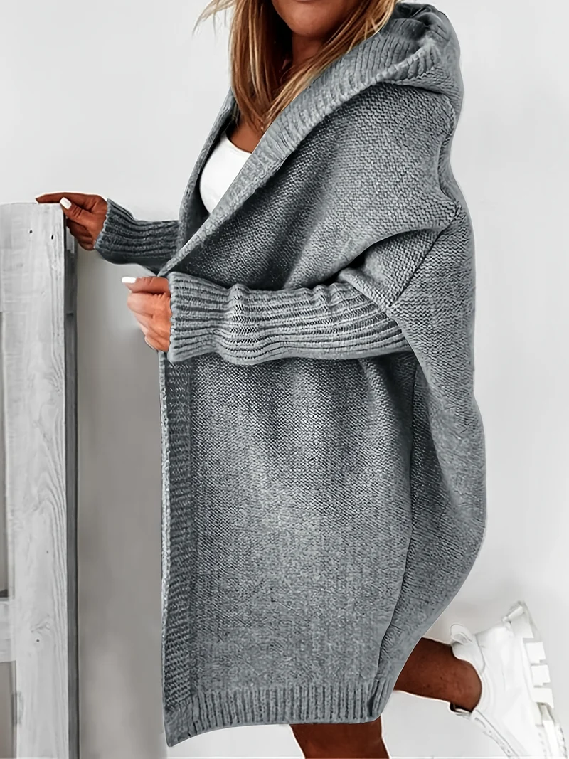 Cardigan Lavorato A Maglia Con Cappuccio Oversize, Maglione Casual A Maniche Lunghe Per L'inverno E L'autunno, Abbigliamento Femminile