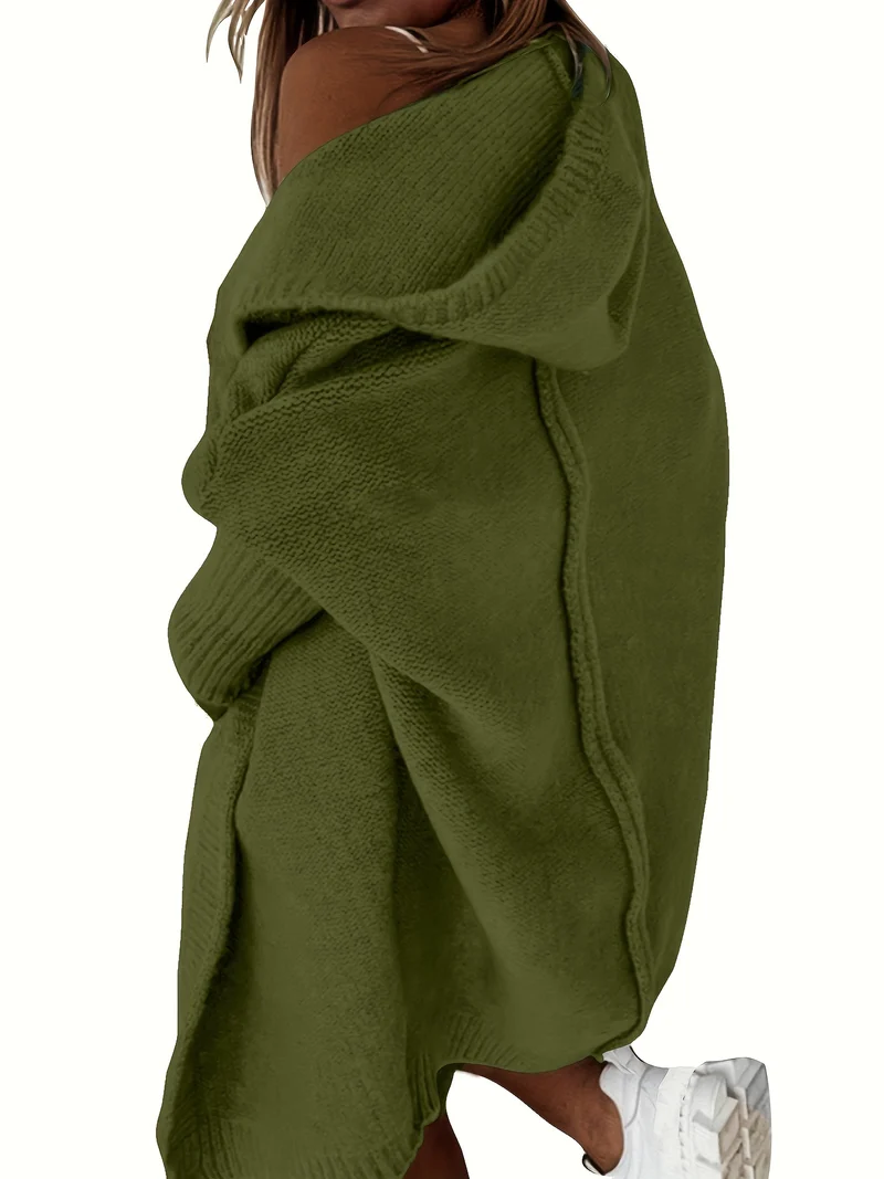 Cardigan Lavorato A Maglia Con Cappuccio Oversize, Maglione Casual A Maniche Lunghe Per L'inverno E L'autunno, Abbigliamento Femminile