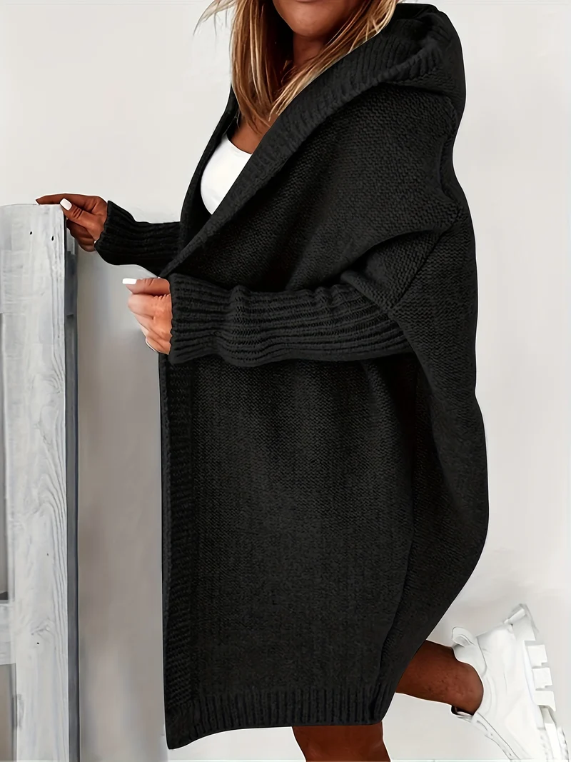 Cardigan Lavorato A Maglia Con Cappuccio Oversize, Maglione Casual A Maniche Lunghe Per L'inverno E L'autunno, Abbigliamento Femminile